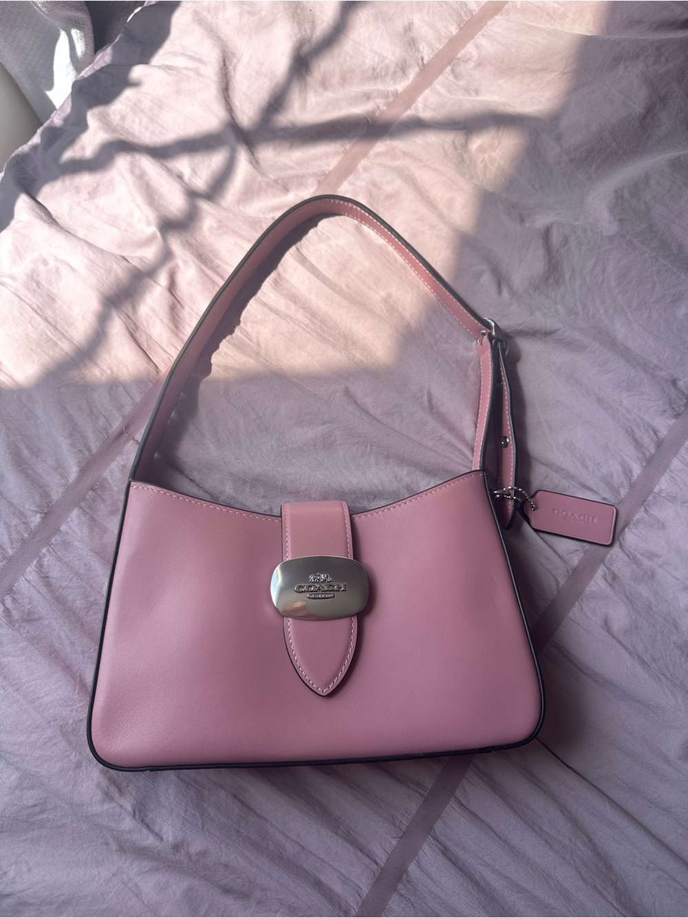 Coach Pink Leather Shoulder Bag with Silver Turnlock